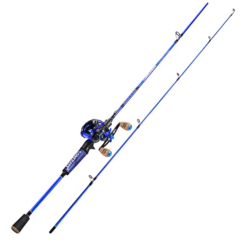 One Bass Fishing Rod and Reel Combo, IM7 Graphite 2 Pc Blank Baitcasting Combo, Spinning Rod with Super Polymer Handle - color: Blue- Casting- Right Handed, size: 6'6"-M-Fast