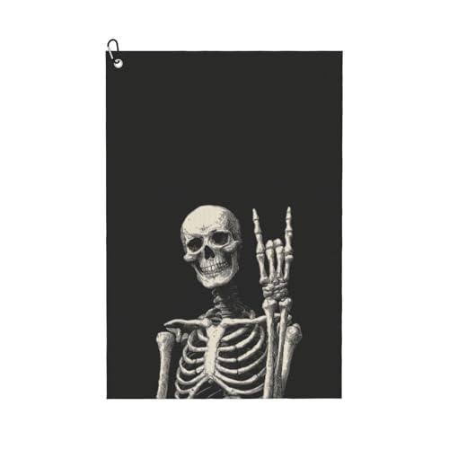 Skull Golf Towel Microfiber with Carabiner Clip, Funny Skeleton Cleaning Cloth for Golf Balls & Clubs, Gift for Women Men, Golfers, Dad, Grandpa, Bag Accessories 16"*24" - color: Skull