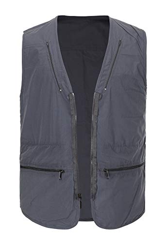 Spanye Mens Fishing Vest Multi Pocket Vests Safari Travel Photo Work Jacket Alive Outerwear - color: Gray Blue, size: Medium