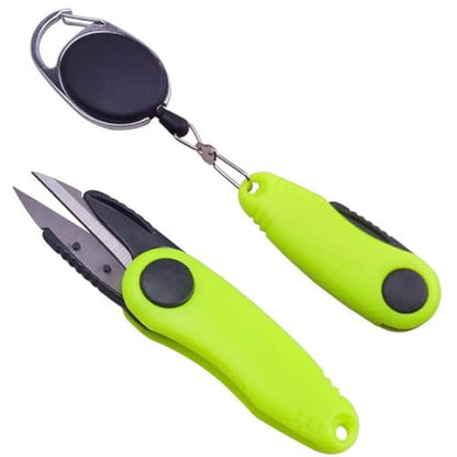 2 Pack Fishing Wire Plier Fishing Line Scissors Stainless Steel Fishing Pliers Scissors Folding Shrimp Shape Fishing Line Clipper with Retractable Keychain for Fishing, Green