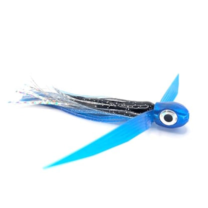 Saltwater Big Game Fishing Lure, for Offshore trolling (FlyBoy) - color: Electric Blue Black Sparkle