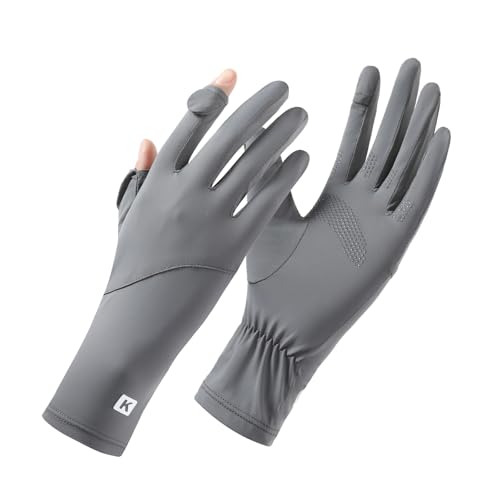 Full Finger UV Protection Gloves Driving Gloves Women, Breathable Touchscreen UPF Glove Sun Protection Glove - color: rown gray-AD, size: One Size