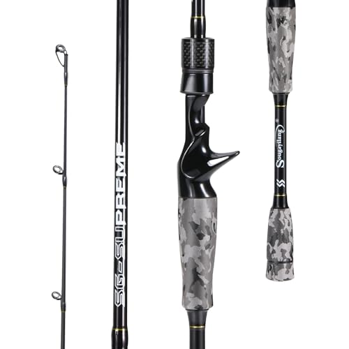 Sougayilang Fishing Rod - Medium 2Pc Graphite Composite Blank Spinning & Casting Rod, Camouflage EVA Grip, Smooth Transition Fishing Pole - color: Grey-Casting, size: 6'10''-Medium-Moderate