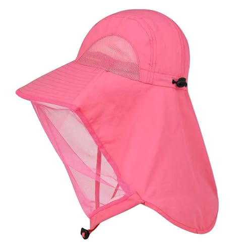 Mosquito Fishing Safari Mesh Net Hat with Neck Flap, Sun Protection Women Men Bug Cap, Hidden Netting Boonie - color: Pink