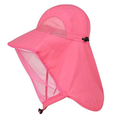 Mosquito Fishing Safari Mesh Net Hat with Neck Flap, Sun Protection Women Men Bug Cap, Hidden Netting Boonie - color: Pink