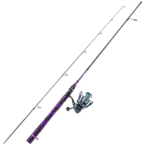 Sougayilang Fishing Rod Reel Combo, 2 Pieces Light Weight Spinning Rod with Bright Powerful Smooth Fishing Reel,Good Starter Combo for Bass Freshwater - color: Purple