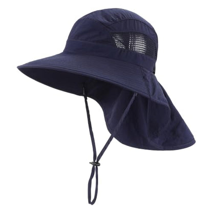 Home Prefer UPF50 Wide Brim Kids Sun Hat Neck Flap Boys Girls Sun Protection Hat for Beach Fishing - color: Navy Blue, size: 2-4T