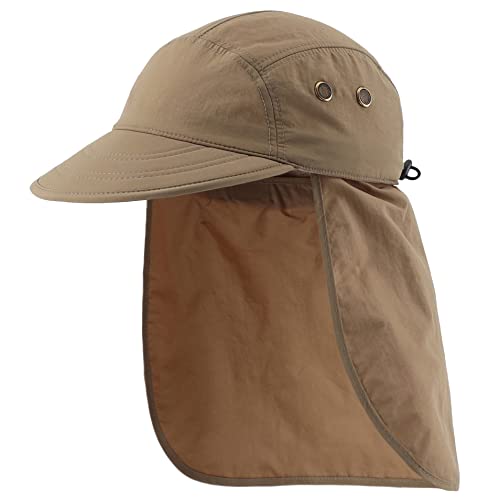 Connectyle Mens Foldable UV Protection Sun Hat with Removable Neck Flap Outdoor Adventure Sun Cap for Fishing Hiking Safari - color: Dark Khaki
