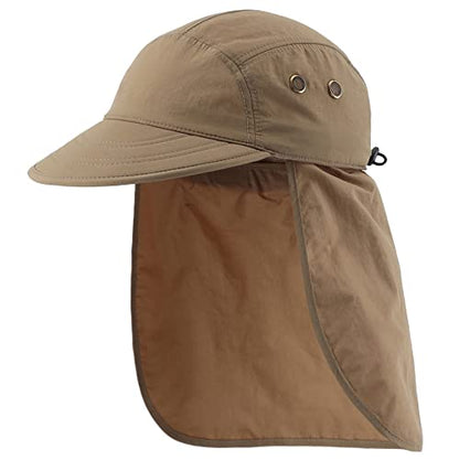 Connectyle Mens Foldable UV Protection Sun Hat with Removable Neck Flap Outdoor Adventure Sun Cap for Fishing Hiking Safari - color: Dark Khaki