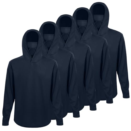 LeeHanTon Men UPF 50+ Sun Protection Hoodie Long Sleeve Shirts Dry-Fit UV Breathable Work Athletic Summer Pullover Sweatshirt - color: A-navy-with Mask, size: Small