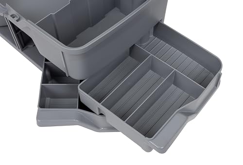 Flambeau Outdoors Next Gen 4/0 Medium Fishing Tackle Box - 4 Pivot Trays, 23 Compartments, Includes 25-piece Tackle Kit, Fishing Tackle and Gear Storage, Fishing Lure Organizer, Light Gray - size: Medium - With Tackle Kit - Light Gray