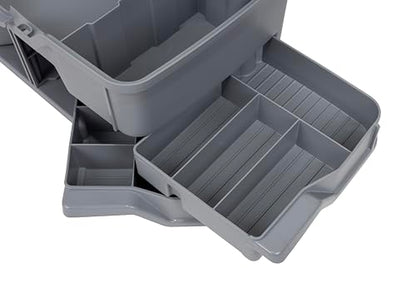 Flambeau Outdoors Next Gen 4/0 Medium Fishing Tackle Box - 4 Pivot Trays, 23 Compartments, Includes 25-piece Tackle Kit, Fishing Tackle and Gear Storage, Fishing Lure Organizer, Light Gray - size: Medium - With Tackle Kit - Light Gray