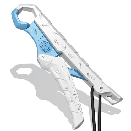 SNAIL TRAIL 9'' Floating Fish Gripper, Fishing Grabber | Catfish Mouth Pliers, Caught Bass Holder, Digital Scale Hook Clamp, Saltwater Lip Grip Tool with Lanyard, Gifts for Men - color: White-blue