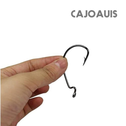 100Pcs Offset Worm Fishing Hooks Black Jig Fish Hooks Size1# 2# 1/0 2/0 3/0 4/0 5/0 - size: 1#-100pc