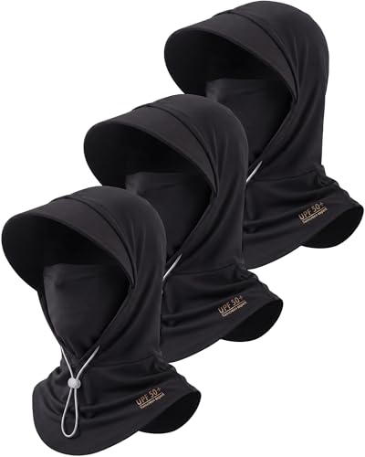 Shihanee 3 Pack Balaclava Face Mask Sun Protection Hood Cooling Breathable Full Head Mask for Men Women Fishing Cycling - color: Black