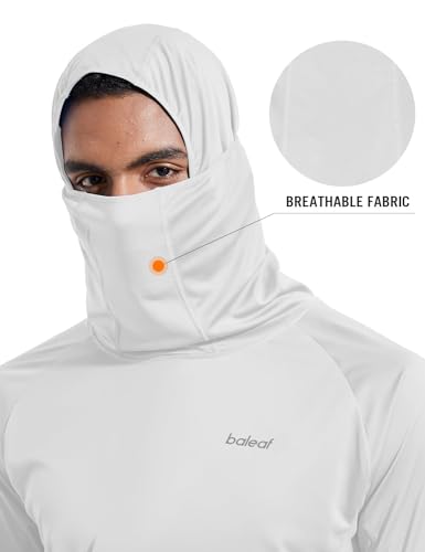 baleaf Men's Sun Protection Hoodie Shirt UPF 50+ Long Sleeve UV SPF T-Shirts with Mask Rash Guard Fishing Lightweight - color: 03-white, size: Large