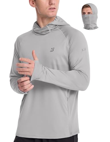 Roadbox Mens UPF 50+ Sun Protection Hoodie, Long Sleeve Fishing Shirt with Mask, Lightweight UV SPF Hooded for Hiking Running - color: Grey, size: Small