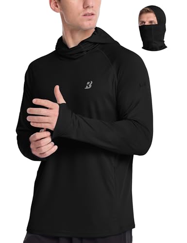 Roadbox Mens UPF 50+ Sun Protection Hoodie, Long Sleeve Fishing Shirt with Mask, Lightweight UV SPF Hooded for Hiking Running - color: Black, size: 3X-Large