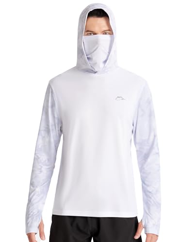 FISHEAL Men's Performance Fishing Hoodie Shirt - UPF 50+ UV Sun Protection Long Sleeve Shirts with Mesh Face Mask - color: Frost Gray Camo, size: X-Large