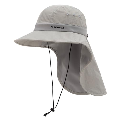 TOP-EX Cooling Sun Hat with Neck Flap – UPF 50+ Wide Brim Breathable Hat for Hiking, Fishing & Big Heads - color: Light Grey, size: Large-X-Large