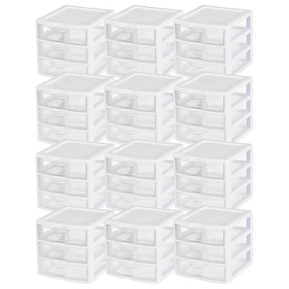 Sterilite 12-Pack Clearview 3-Drawer Cart, Small Plastic Storage Organizer Drawers, White - Organizing Drawer Containers for Bathroom, Closet, Kitchen, and Bedroom - size: 12 Packs