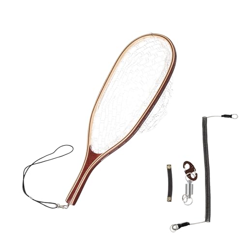 Aventik Fly Fishing Landing Net for Trout Soft Rubber Ghost Mesh Catch and Release Wooden Frame Lightweight and Tangle-Free - style: Longhead&magnet