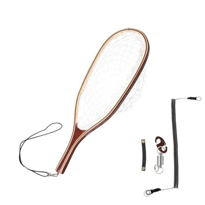 Aventik Fly Fishing Landing Net for Trout Soft Rubber Ghost Mesh Catch and Release Wooden Frame Lightweight and Tangle-Free - style: Longhead&magnet