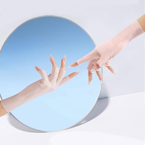 Utaly Women Sunblock Fingerless Gloves Non-Slip UV Protection Driving Riding Summer Outdoor Gloves for Women Girls - color: Beige1