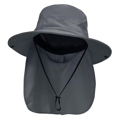 NPJY Sun Fishing Hats with Neck Flap for Men Women UV Sun Protection Safari Hat Wide Brim Bucket Hat - color: Pure Darkgray(with Neck Flap)
