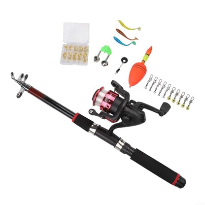 Telescopic Fishing Rod and Reel, Portable Travel Fishing Kit with Tackle Box, Lightweight for Backpacking, Beginner - size: Red Rod Set