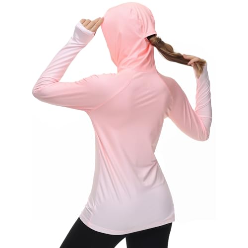 BASSDASH Women's Fishing Hoodie Shirt with Face Mask Thumb Holes UPF 50+ FS23W - color: Peach Spot Gradient, size: XX-Large