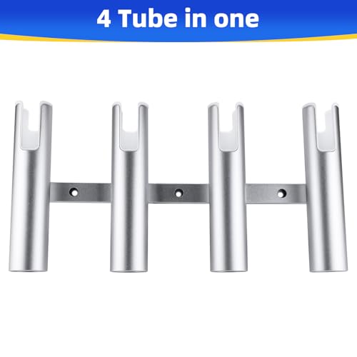 NovelBee 4 Tube Fishing Rod Holder for Boat,Aluminium Rod Rack with Screws | 4 Tube Rod Holder for Boat;Aluminium Fishing Rod Rack;Wall-Mounted Rod Pole Holder with Screws - color: Silver & White