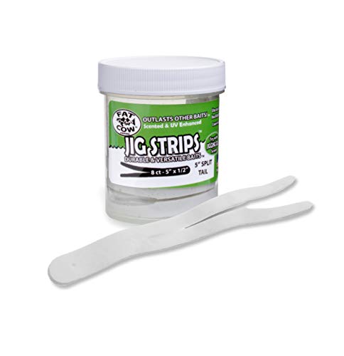 Fat Cow Jig Strips Split Tail 5" - 40X Stronger Than Soft Baits - 8 ct - color: Ghost White