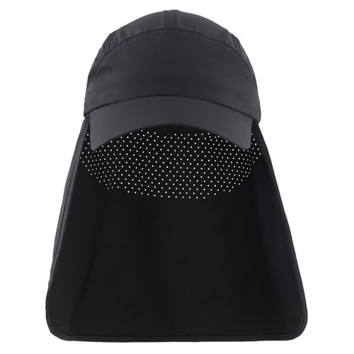 Connectyle Men's Sun Hat with Neck Flap Adjustable Breathable UPF 50+ Sun Protection Baseball Cap for Fishing Hiking Golfing - color: Black