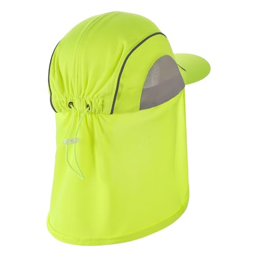 High Visibility Reflective Work Safety Hat Wide Brim Boonie Sun Hat UV Protection Fishing Cap with Neck Flap - color: Yellow