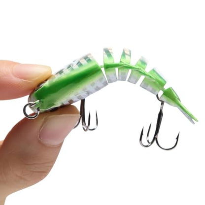 Bassdash SwimPanfish 0.34oz Hard Swimbaits Multi Jointed Topwater Trout Bass Fishing Crank Lure for Freshwater and Saltwater - color: Green/Silver