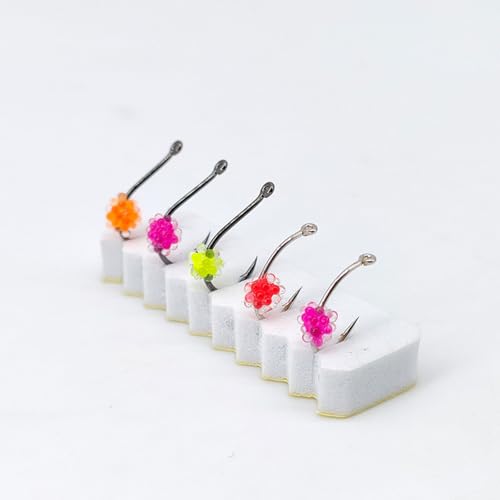 of 8 Angling Hook with Luminescent Fish Eggs Imitations and High Tensile Strength Ideal for Fast Moving Stream Fish Professional Fishing Gear