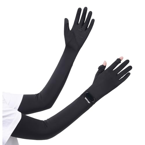 Full Finger UV Protection Gloves Driving Gloves Women, Breathable Touchscreen UPF Glove Sun Protection Glove - color: Black, size: One Size