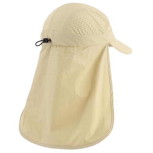 Connectyle Men's Sun Hat with Neck Flap Adjustable Breathable UPF 50+ Sun Protection Baseball Cap for Fishing Hiking Golfing - color: Light Khaki