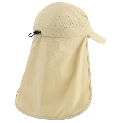Connectyle Men's Sun Hat with Neck Flap Adjustable Breathable UPF 50+ Sun Protection Baseball Cap for Fishing Hiking Golfing - color: Light Khaki