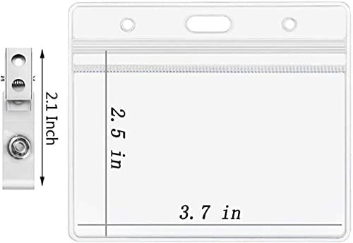 6 Pack Heavy Duty ID Card Badge Holder and Metal Badge Clips,Horizontal Clear PVC Card Holder with Waterproof Resealable