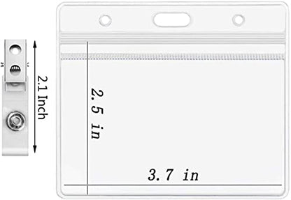 6 Pack Heavy Duty ID Card Badge Holder and Metal Badge Clips,Horizontal Clear PVC Card Holder with Waterproof Resealable