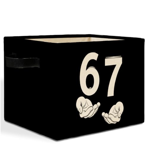 Black and White Funny 6 7 Meme Storage Bins Box with Handles, Hand Holding Number Six Seven Laundry Basket Hamper Collapsible Clothes Toys Organizer for Kids Boys Girls Room Nursery - color: Black and White