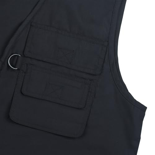 Men's Stone Washed Denim Multi-pocketed Fishing Work Outerwear Vest - color: Pure Black, size: Medium