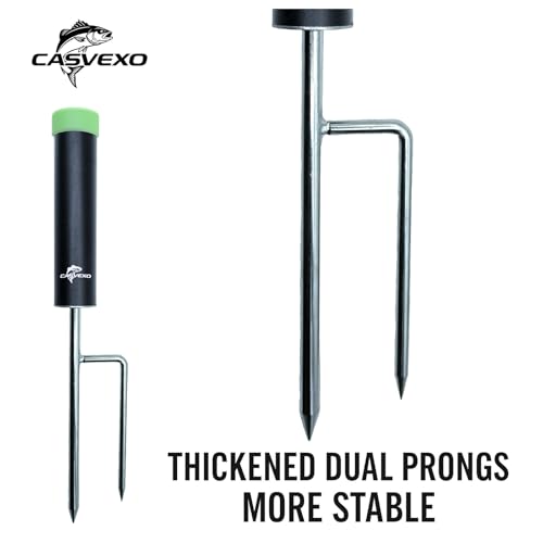Fishing Pole Holder , 2 Pack Aluminum Fishing Rod Holder for Ground, Rod Holders for Bank Fishing, Double Spike Support, 2 Free Alarm Bells