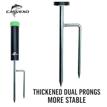 Fishing Pole Holder , 2 Pack Aluminum Fishing Rod Holder for Ground, Rod Holders for Bank Fishing, Double Spike Support, 2 Free Alarm Bells