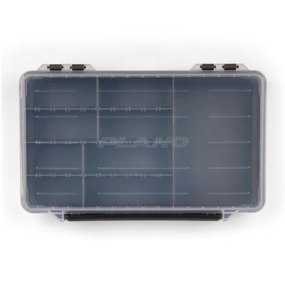 Plano StowAway 3600 50/50 Split Stow Tackle Box, 4-Pack, Corrosion-Preventive Rustricor, Single Latch Design, Transparent DuraView Lid, Stackable Storage for Fishing Bait, Lures and Gear - size: 3600 50/50 Split 4-Pack, style: New Model