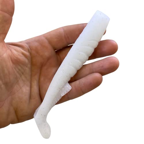 Extreme Paddle Tail Swim Baits - Soft Plastic Swimbaits, Premium Paddle Tail Swimbaits for Bass Fishing, Great Action Lifelike Saltwater Soft Swimbait Shad Lure - color: White, size: 5.5"