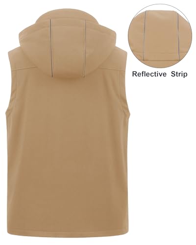 CREATMO US Men's Casual Lightweight Warm Thin Outerwear Vest Windbreaker Sleeveless Jacket With Removable Hood - color: Khaki, size: X-Large