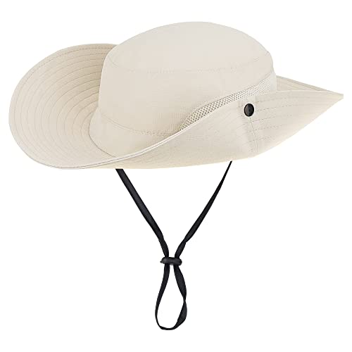 Sun Hat for Women Summer UV Protection Beach Hat Wide Brim Mesh Bucket Fishing Hat with Ponytail Hole Foldable Packable Hat - color: Beige(with Ponytail Hole)